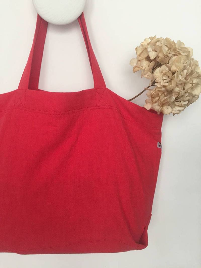 Tragetasche Rot Gewaschen Leinen Mit Innentasche Reißverschluss Und Karabiner Schlüssel/stein Gewaschenem Tasche Geschenk Für Sie von LundiMardiConfection