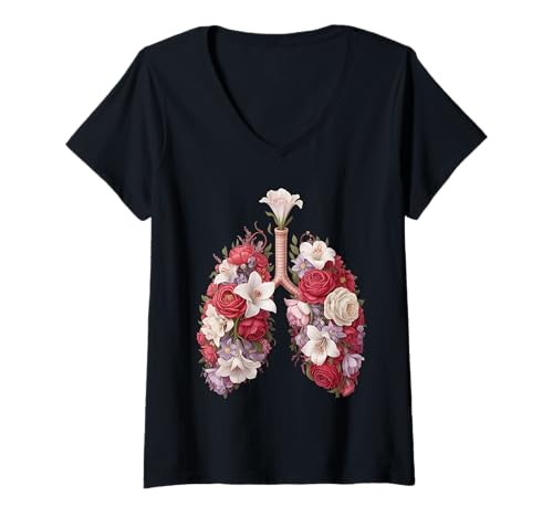 Damen Blühende Atemwege mit floralen Lungen T-Shirt mit V-Ausschnitt Damen Blühende Atemwege mit floralen Lungen T-Shirt mit V-Ausschnitt von Lungs Made of Flowers