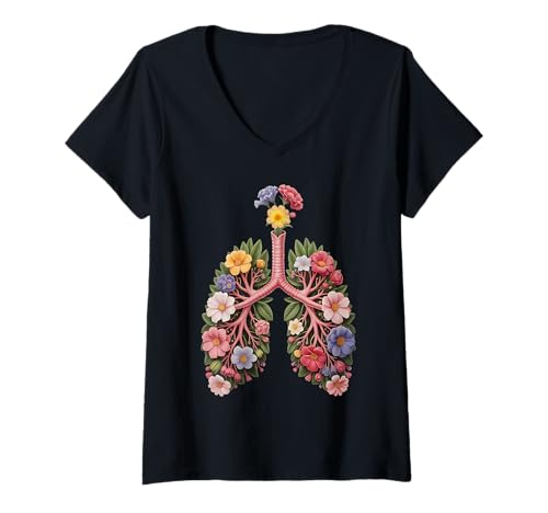 Damen Blühende Atemwege mit floralen Lungen T-Shirt mit V-Ausschnitt Damen Blühende Atemwege mit floralen Lungen T-Shirt mit V-Ausschnitt von Lungs Made of Flowers