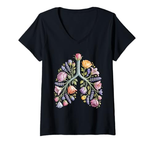 Damen Blühende Atemwege mit floralen Lungen T-Shirt mit V-Ausschnitt Damen Blühende Atemwege mit floralen Lungen T-Shirt mit V-Ausschnitt von Lungs Made of Flowers