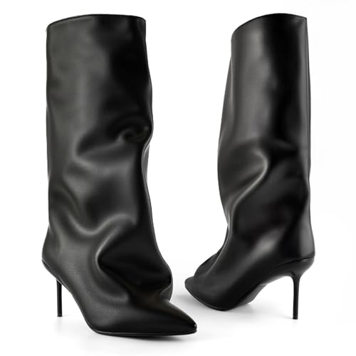 Lunhonk Kniehohe Stiefel für Damen, Slouchy Shark Boots mit spitzem Zehenbereich, Stiletto-Absatz, lang, stilvoll, zum Überziehen mit hohem Absatz für Damen, B/Schwarz, 35.5 EU Lunhonk Kniehohe Stiefel für Damen, Slouchy Shark Boots mit spitzem Zehenbereich, Stiletto-Absatz, lang, stilvoll, zum Überziehen mit hohem Absatz für Damen, B/Schwarz, 35.5 EU von Lunhonk