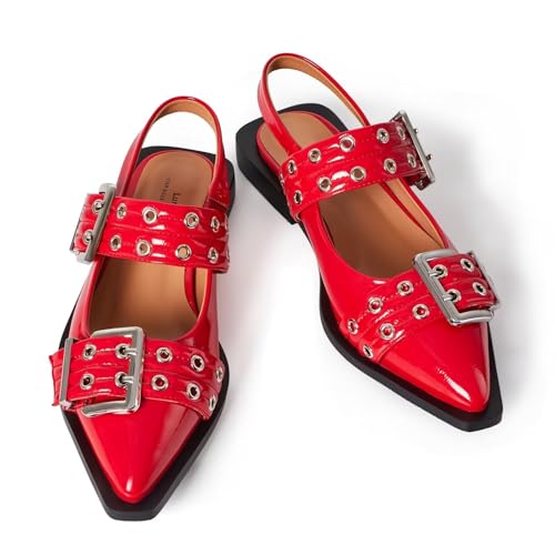 Lunhonk Slingback-Flats für Damen, Schnalle Ballerinas mit geschlossenem Zehenbereich, spitzer Zehenbereich, Blockabsatz, flache Schuhe, 117/Rot, 37 EU Lunhonk Slingback-Flats für Damen, Schnalle Ballerinas mit geschlossenem Zehenbereich, spitzer Zehenbereich, Blockabsatz, flache Schuhe, 117/Rot, 37 EU von Lunhonk