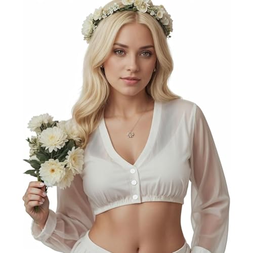 Lunovrans Bluse Damen Weiß - Dirndlbluse Langarm V-Ausschnitt Knopfleiste Trachtenbluse für Oktoberfest & Karneval Lunovrans Bluse Damen Weiß - Dirndlbluse Langarm V-Ausschnitt Knopfleiste Trachtenbluse für Oktoberfest & Karneval von Lunovrans