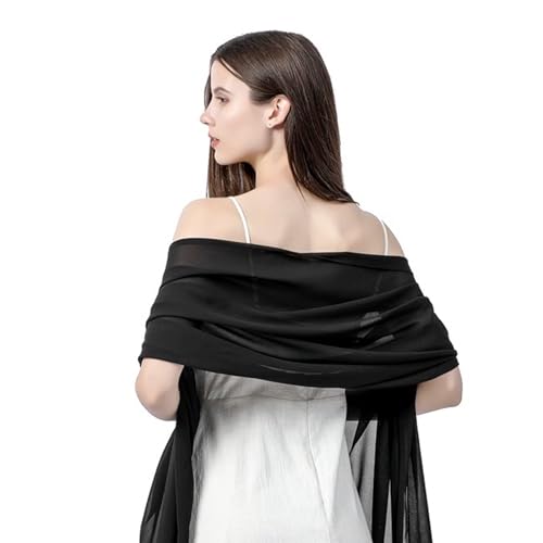 Chiffon Schal Damen, Elegante Schultertuch Chiffon Halstuch Kopftuch 170×45cm, Damen Leichter Weicher Schal, Damen Chiffon Tücher Wraps für Kleid Cocktailkleid Bikini Cover Up (Schwarz) von Lunyloer