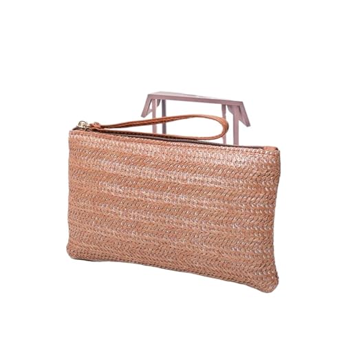 Damen Webtasche Wristlet Clutch Damen Tägliche Geld Telefon Clutch Solide Stroh gewebte Geldbörse Strand Brieftasche Kartenhalter für Reisen und Einkaufen(Brown) von LuoAXINN