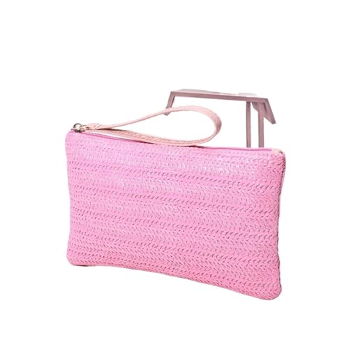 Damen Webtasche Wristlet Clutch Damen Tägliche Geld Telefon Clutch Solide Stroh gewebte Geldbörse Strand Brieftasche Kartenhalter für Reisen und Einkaufen(Pink) von LuoAXINN