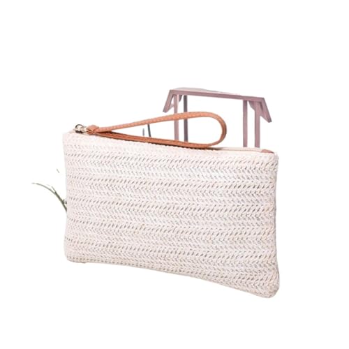 Damen Webtasche Wristlet Clutch Damen Tägliche Geld Telefon Clutch Solide Stroh gewebte Geldbörse Strand Brieftasche Kartenhalter für Reisen und Einkaufen(White) von LuoAXINN