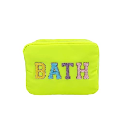 Kosmetiktasche Damen Kosmetiktasche, große Kapazität, Damen-Briefaufkleber, Damen-Nylon-Make-up-Hülle, Reise-Aufbewahrungstaschen, tragbare Damen-Geldbörse, Handtaschen(Bath Fluorescence) von LuoAXINN