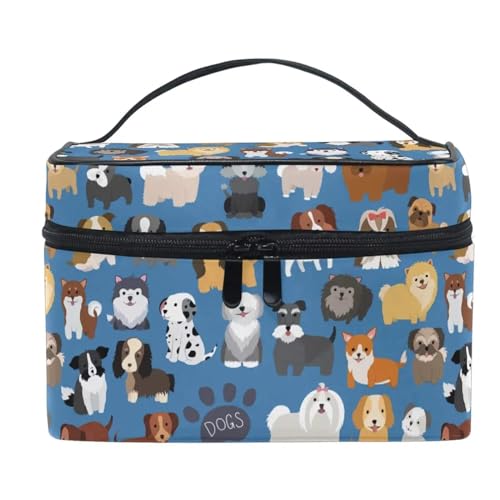 Kosmetiktasche Damen Make-up-Tasche, Kosmetiktasche, Kulturbeutel, Reisepinsel-Tasche, Zugetui for Damen, tragbare Multifunktionstasche mit Reißverschluss(Animal Dog) von LuoAXINN