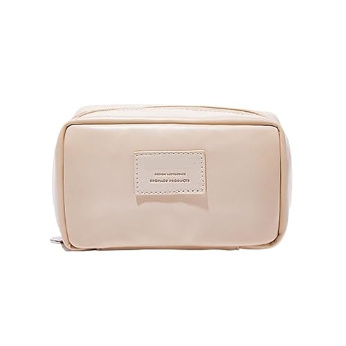 Kosmetiktasche Damen Make-up Tasche PU Leder Tragbare Reise Waschen Kosmetik Tasche Toilettenartikel Organizer Weibliche Lagerung Handheld Box Große-kapazität(Apricot Color) von LuoAXINN