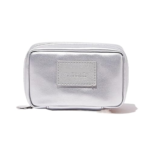 Kosmetiktasche Damen Make-up Tasche PU Leder Tragbare Reise Waschen Kosmetik Tasche Toilettenartikel Organizer Weibliche Lagerung Handheld Box Große-kapazität(Silver) von LuoAXINN