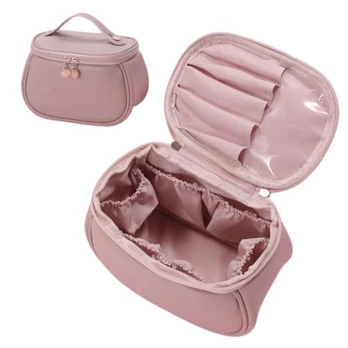 Kosmetiktasche Damen Mode Make-Up Lagerung Tasche PU Make-Up Tasche Tragbare Große Kapazität Reise Kulturbeutel Make-Up Organizer Tasche Kosmetik Taschen(Pink) von LuoAXINN