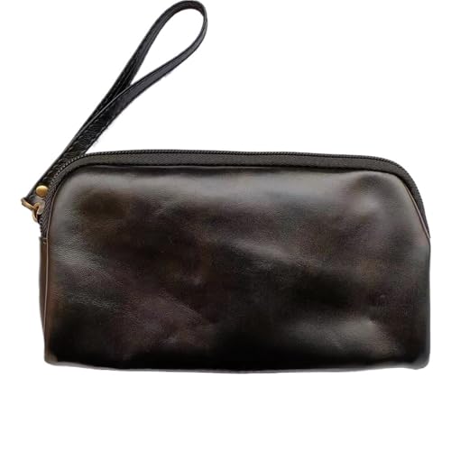 LuoAXINN Freizeit Rindsleder Damen Clutch Personalisieren Buchstaben Weibliche Armband Handtasche Tasche Vintage Bleistift Make-Up Zip Pouch für Reisen und Einkaufen(Black1) von LuoAXINN