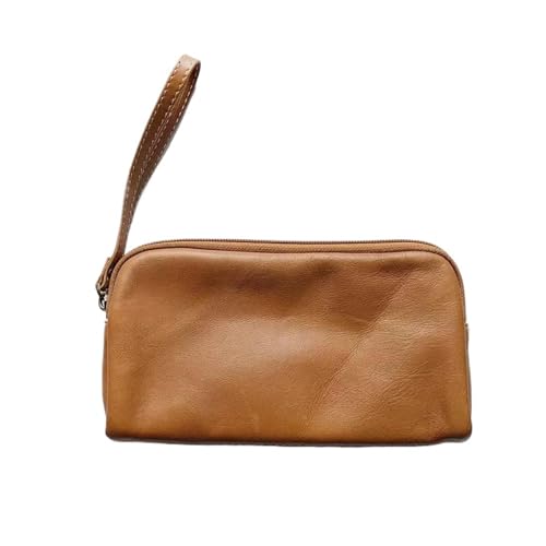LuoAXINN Freizeit Rindsleder Damen Clutch Personalisieren Buchstaben Weibliche Armband Handtasche Tasche Vintage Bleistift Make-Up Zip Pouch für Reisen und Einkaufen(Khaki) von LuoAXINN