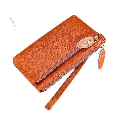 LuoAXINN Leder Damen Wristlet Clutch Tasche Multifunktionale Geldbörsen Geldbörse Reißverschluss Kartenhalter Geldklammer Handytasche für Reisen und Einkaufen(Brown,17.5X10X0.8 CM) von LuoAXINN