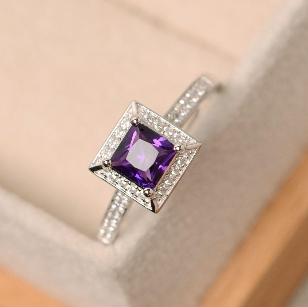 Amethyst Ring, Lila Edelstein Sterling Silber von LuoJewelry