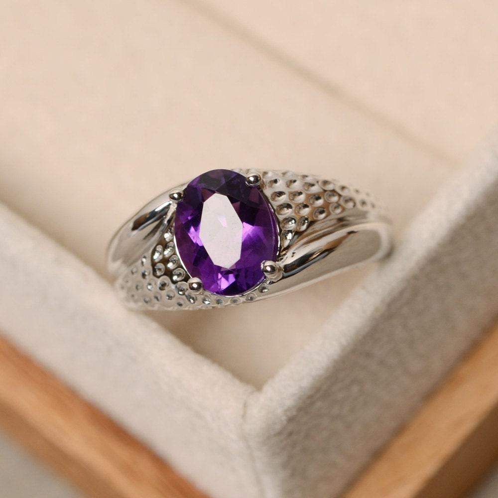 Amethyst Ring, Ovalschliff, Solitärring, Sterlingsilber von LuoJewelry