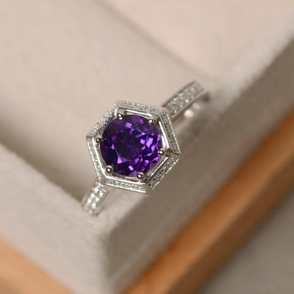 Amethyst Verlobungsring, Ehering, Lila Edelstein, Februar Geburtsstein Ring, Sterling Silber von LuoJewelry