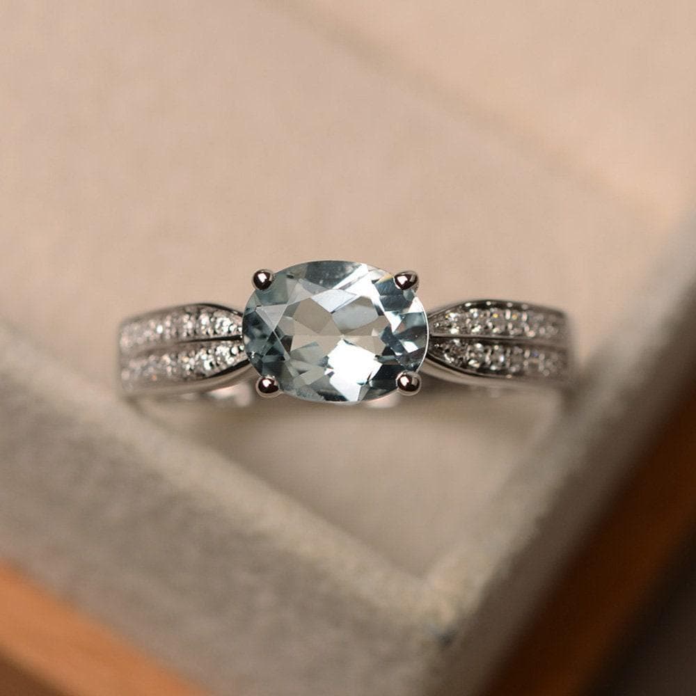 Aquamarinring, Ovaler Formring, März Geburtssteinring, Sterlingsilberring, Verlobungsring von LuoJewelry