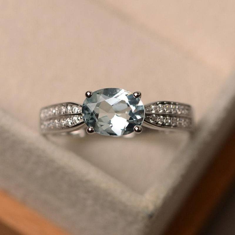 Aquamarinring, Ovaler Formring, März Geburtssteinring, Sterlingsilberring, Verlobungsring Aquamarinring, Ovaler Formring, März Geburtssteinring, Sterlingsilberring, Verlobungsring von LuoJewelry