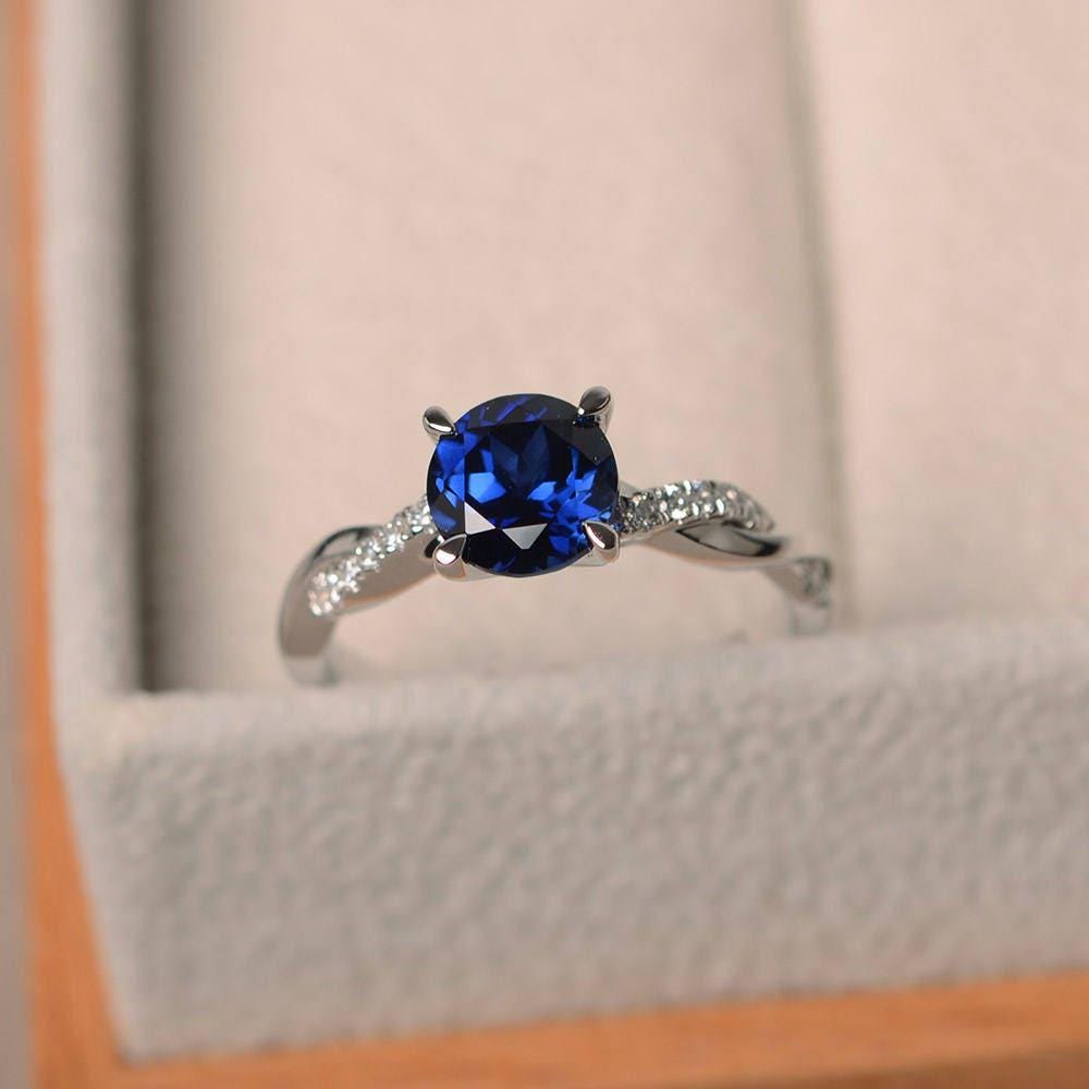 Blaue Saphirringe, Einzigartige Ringe Zum Jahrestag, Silberringe, Elegante Ringe, September Geburtsstein, Runde von LuoJewelry