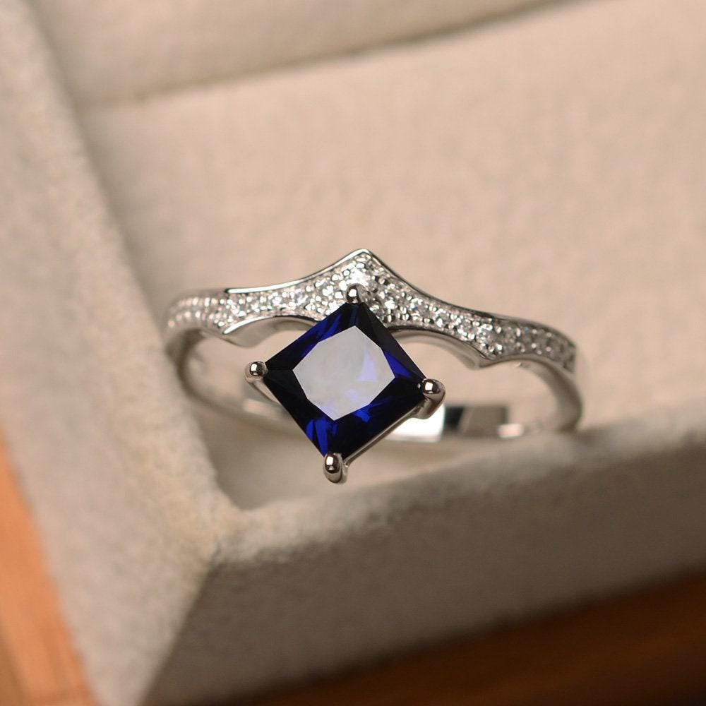 Blauer Saphir Ring, September Geburtsstein, Sterling Silber, Blauer Edelstein Drachen Set Schmuck Für Frauen von LuoJewelry