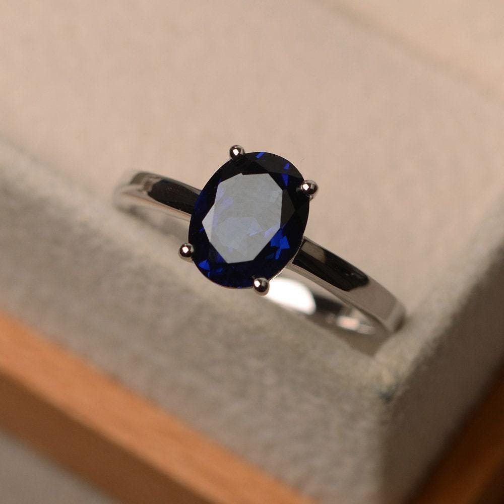Blauer Saphir Ring, Solitärring, Edelsteinring Im Ovalschliff, Brautring Für Frauen von LuoJewelry