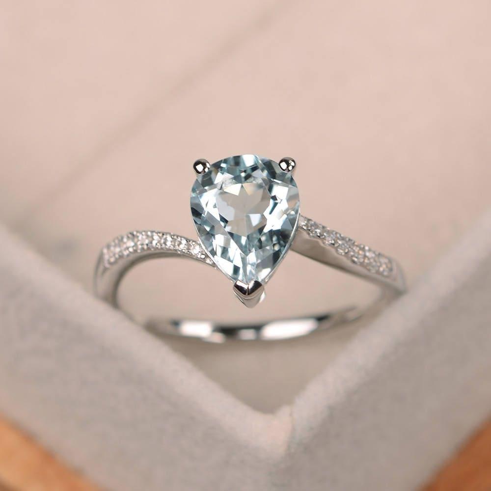 Echter Aquamarinring, Verlobungsring, Edelsteinring Silber, März Geburtsstein von LuoJewelry