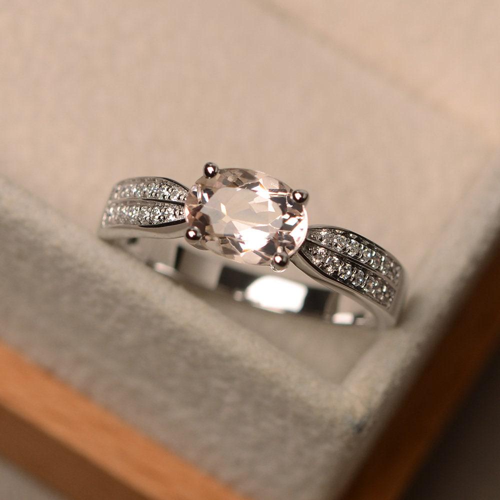 Echter Morganit Ring, Von Ost Nach West Ovale Form Rosa Edelstein, Verlobungsring Für Frau von LuoJewelry