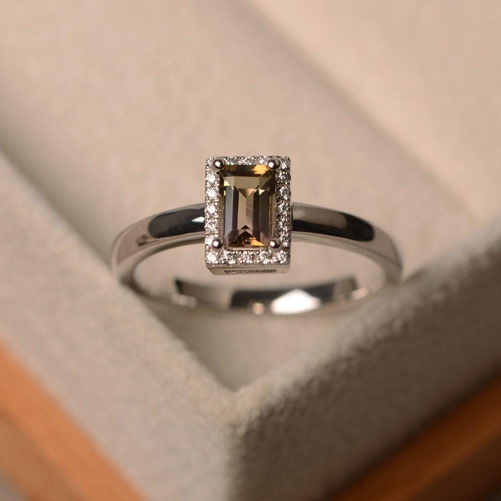 Einzigartige Cocktail Ringe, Natürliche Wassermelonen-Turmalin Geburtsstein Oktober, Ringe Im Smaragdschliff, Vintage von LuoJewelry