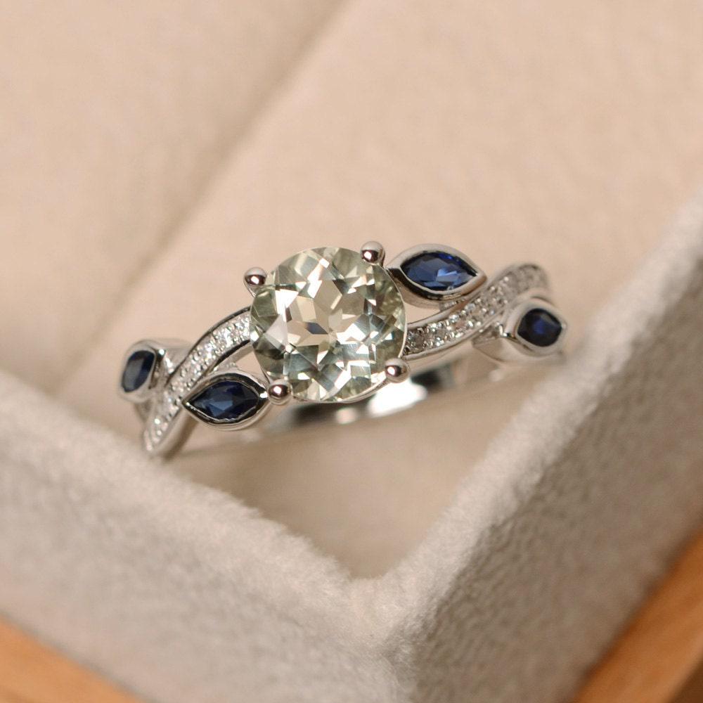 Grüner Amethyst Ring, Multistone Blattring, Dinner Sterling Silber, Grüner von LuoJewelry