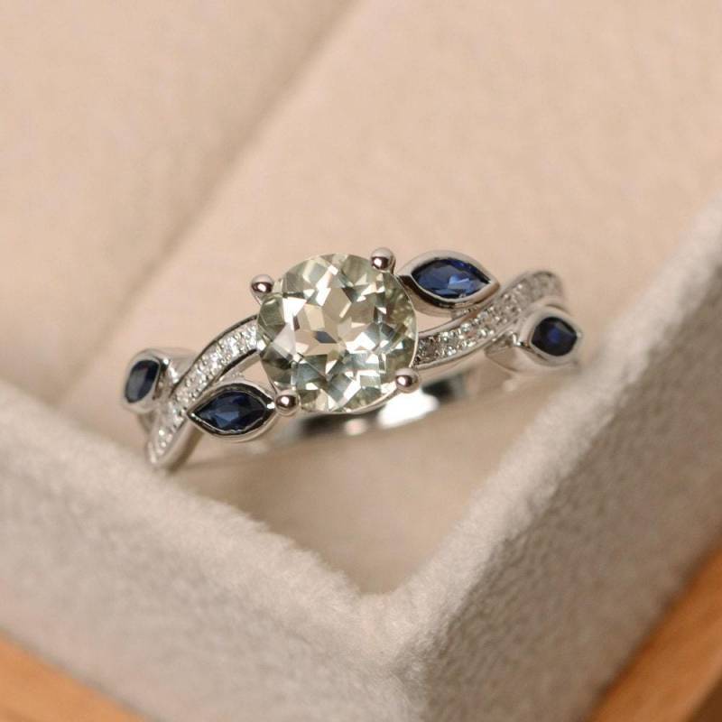 Grüner Amethyst Ring, Multistone Blattring, Dinner Sterling Silber, Grüner von LuoJewelry