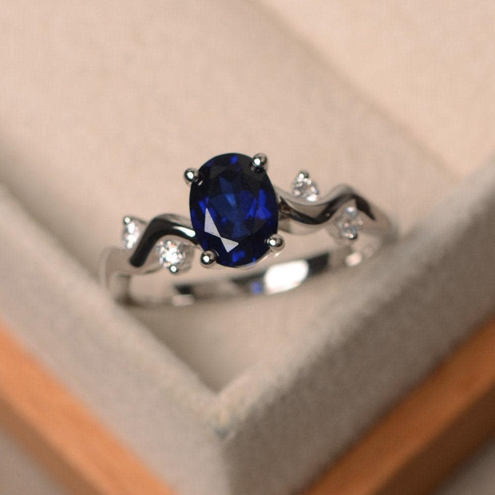Lab Saphir Ring, Blauer Saphir, Im Ovalschliff, Verlobungsring von LuoJewelry