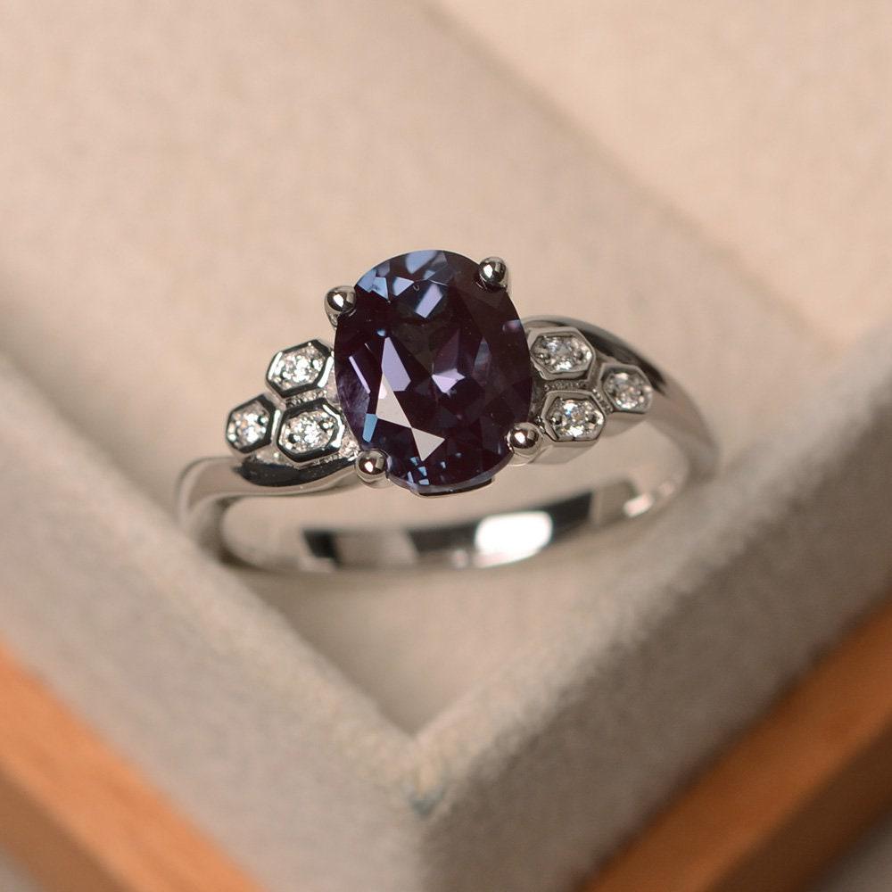 Labradorit Ring, Alexandrit Verlobungsring, Ovalschliff, Farbwechsel Edelstein Sterling Silber Juni Geburtsstein von LuoJewelry