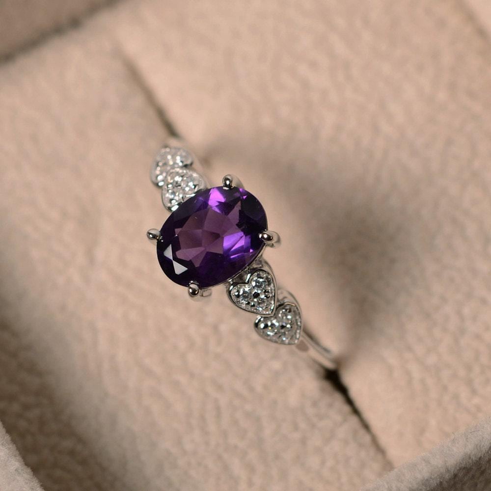 Lila Amethyst Ring, Sterling Silber, Februar Geburtsstein, Ovalschliff, Verlobungsring von LuoJewelry