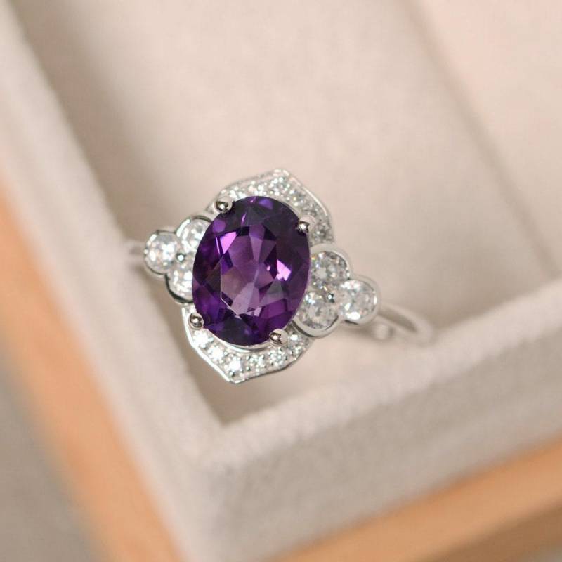 Lila Amethyst Ring, Sterling Silber, Verlobungsring Im Ovalschliff von LuoJewelry