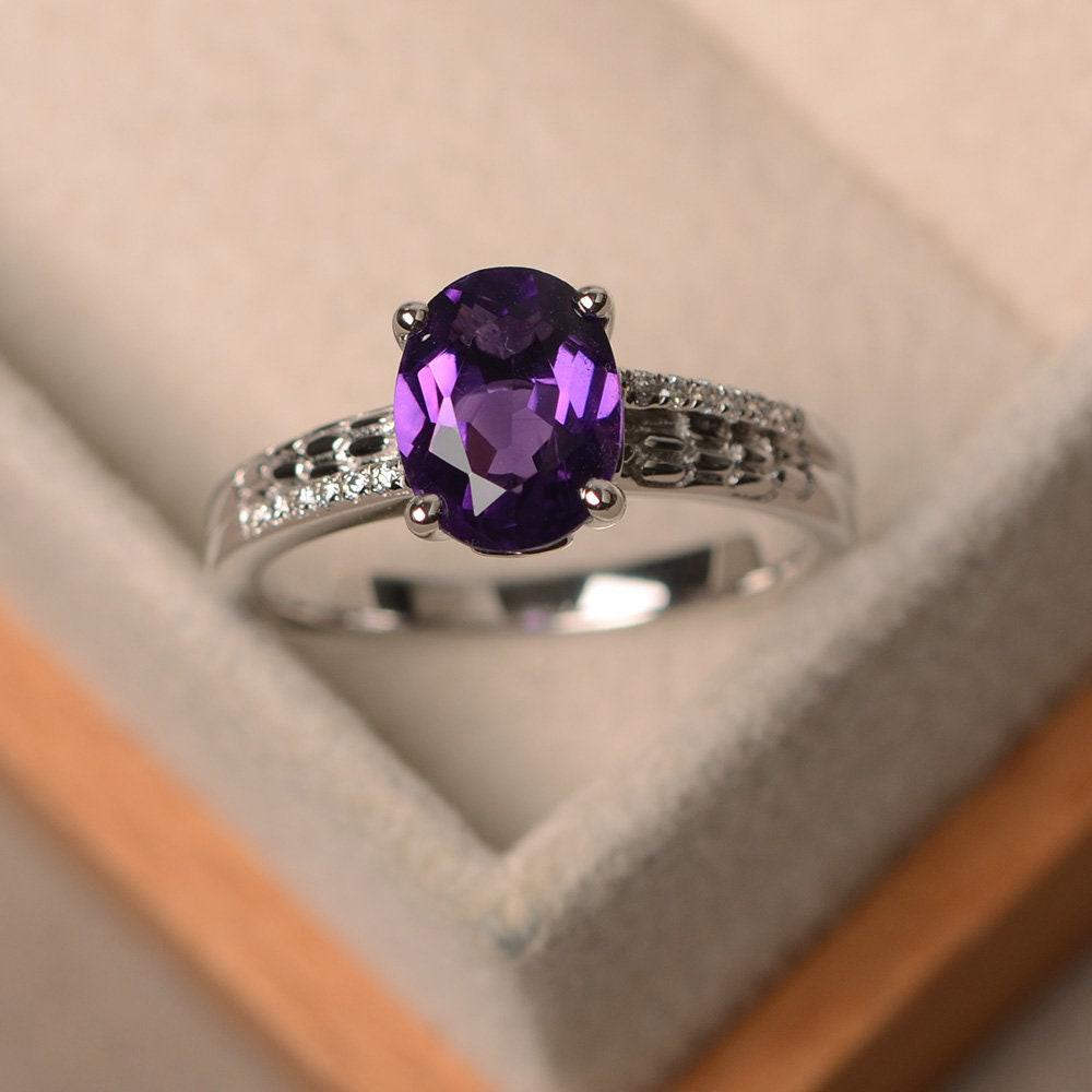 Lila Amethyst Ring, Verlobungsring, Februar Geburtsstein, Ovalschliff, Sterling Silber, Brautring von LuoJewelry