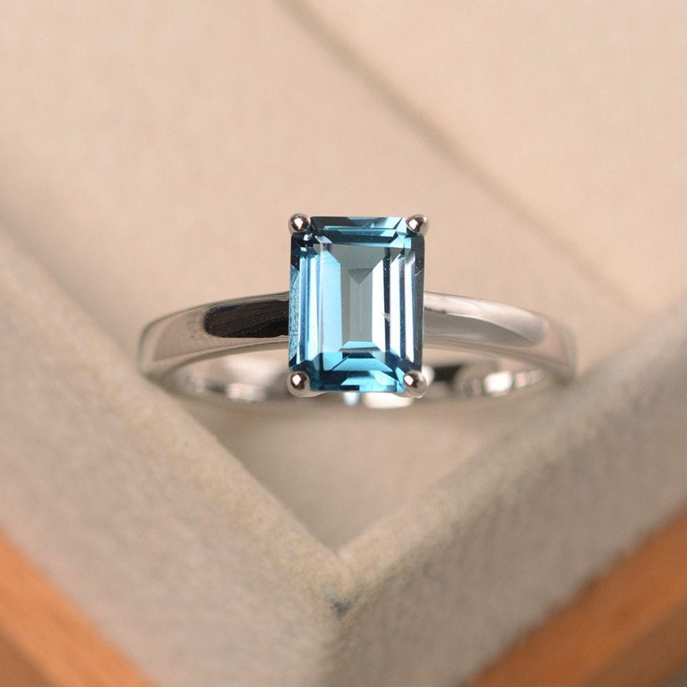 London Blauer Topas Ring, Edelstein Solitärring, 4-Zackenring, Verlobungsring Für Frauen von LuoJewelry