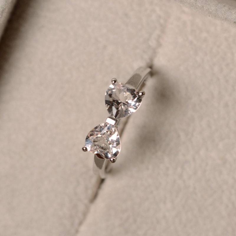 Morganit Ring, Gemsotne Im Herzschliff, Doppelstein, Versprechensring, Sterlingsilber von LuoJewelry