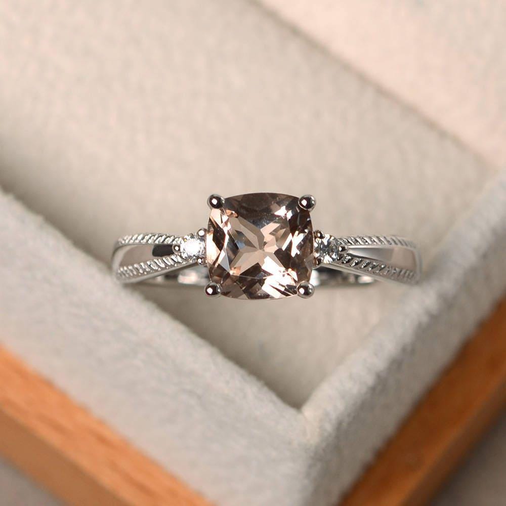 Morganit Ring, Kissenschliff, Sterling Silber, Verlobungsring Für Frauen, Rosa Edelstein von LuoJewelry