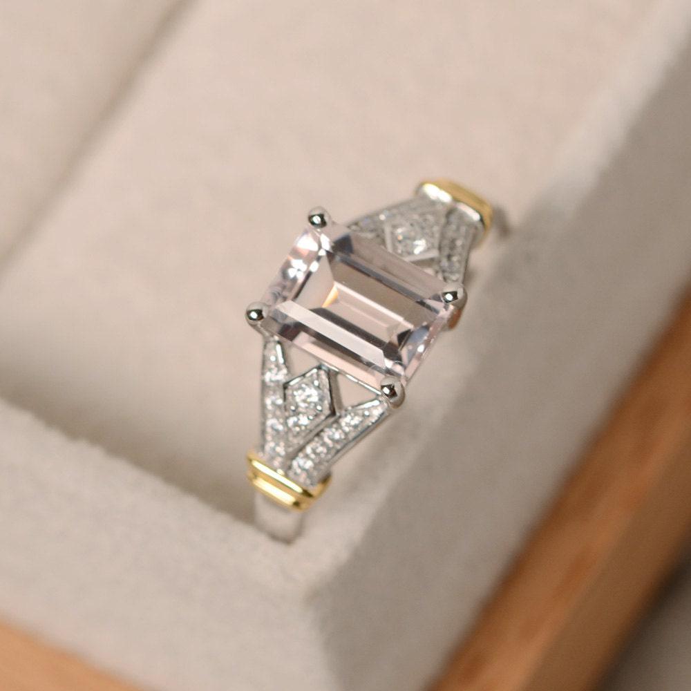 Morganit Ring, Klauenring, Edelstein Rosa, Verlobung Gold, Im Smaragdschliff von LuoJewelry