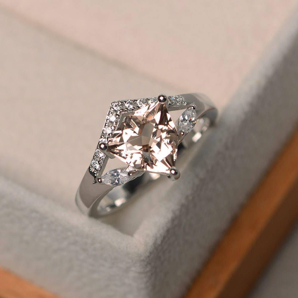 Natürliche Morganit Ringe, Verlobungsringe, Einzigartige Ring, Sterling Silber Rosa Edelstein von LuoJewelry