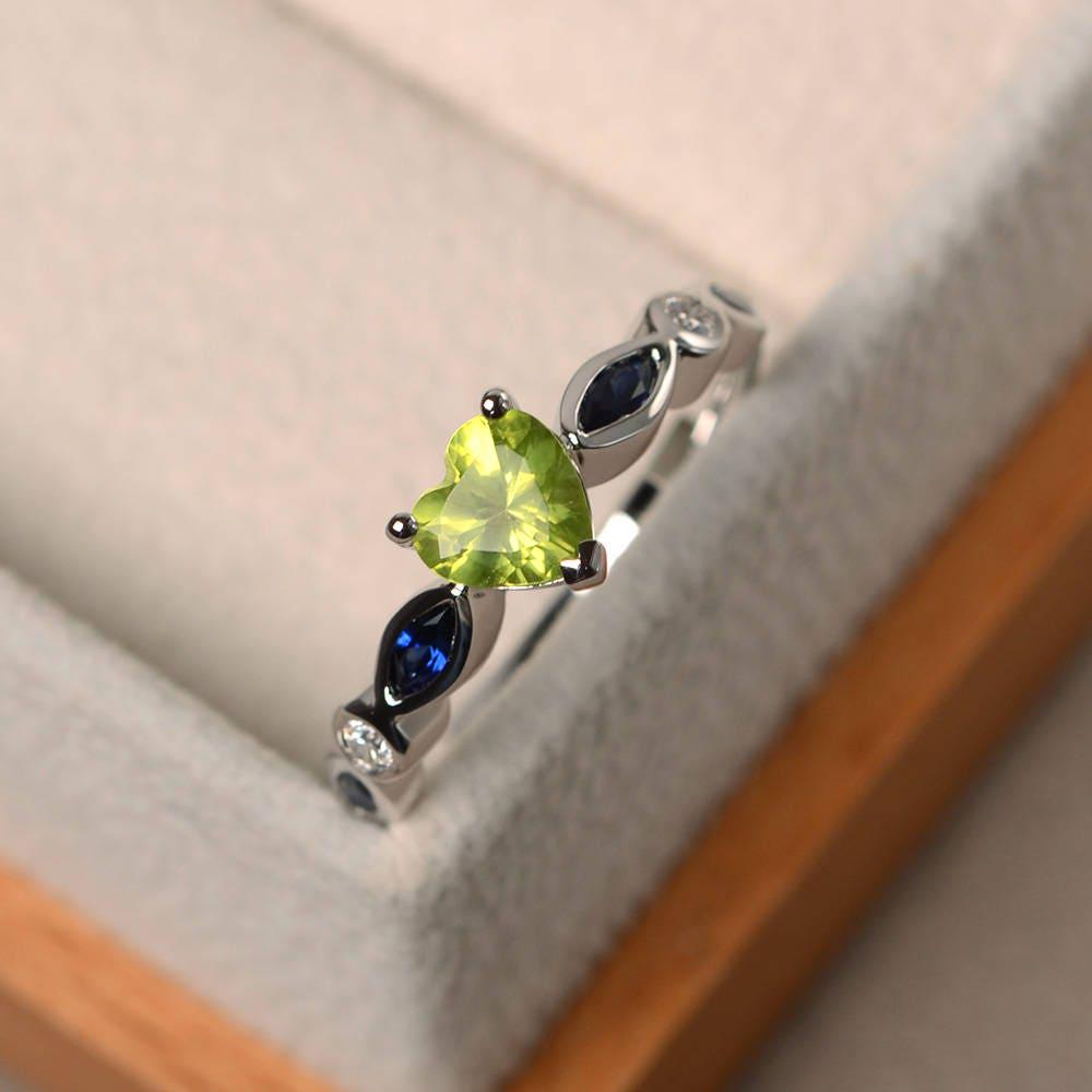 Natürliche Peridot Ringe, Vorschlag Grüner Edelstein, August Geburtsstein Sterling Silber Geschenke von LuoJewelry