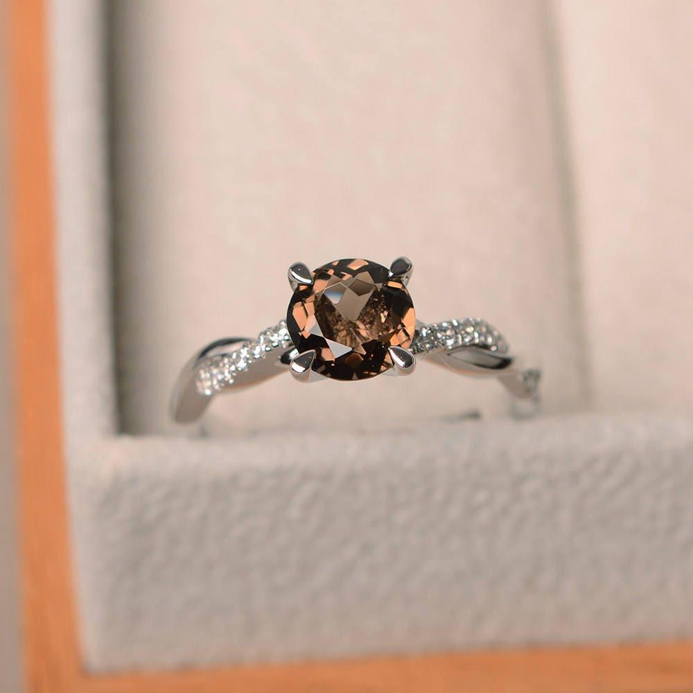 Natürliche Rauchquarz Ringe, Cocktail-Party Runder Brauner Edelstein, Sterling Silber Geschenke Für Sie von LuoJewelry
