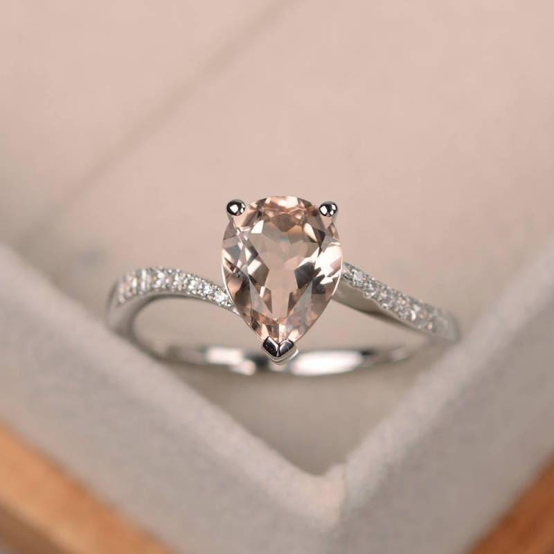 Natürlicher Morganit Verlobungsring, Birnenförmiger Ring, Edelsteinring Silber von LuoJewelry