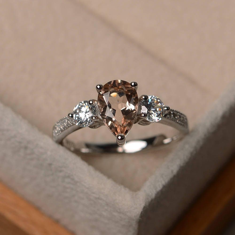 Natürlicher Rosa Morganit Ring, Edelstein Schmuck, Sterling Silber Ring von LuoJewelry