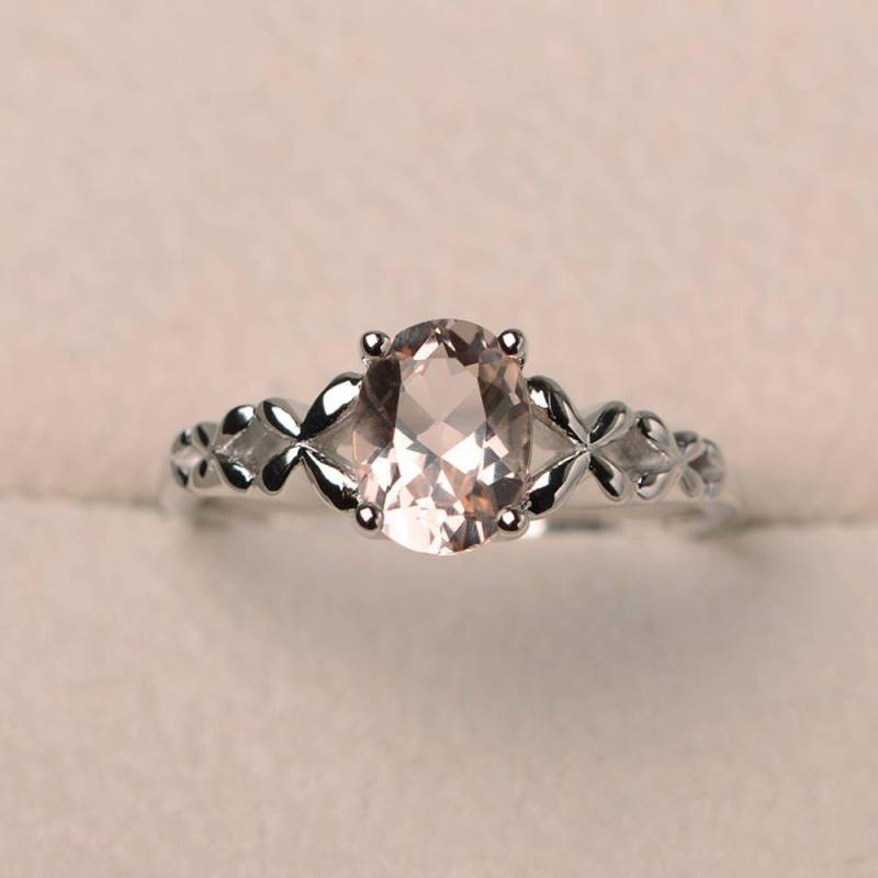 Natürlicher Rosa Morganit Ring, Ehering, Edelstein Im Ovalschliff Rosa, Solitärring, Ring Aus Sterlingsilber von LuoJewelry