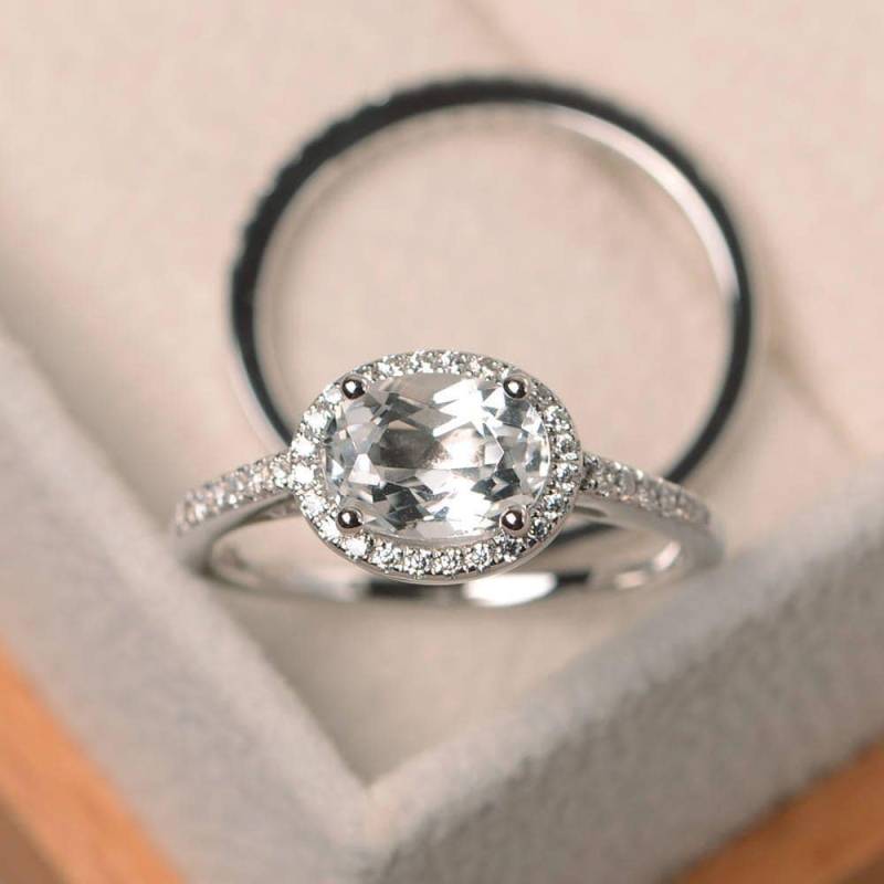 Natürlicher Weißer Topasring, Ehering, Edelstein Im Ovalschliff, Brautschmuck, Sterlingsilberring von LuoJewelry