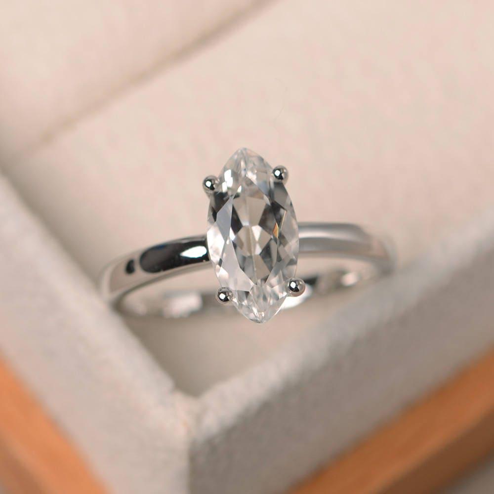 Natürlicher Weißer Topasring, Ehering, Solitärring, Edelstein von LuoJewelry