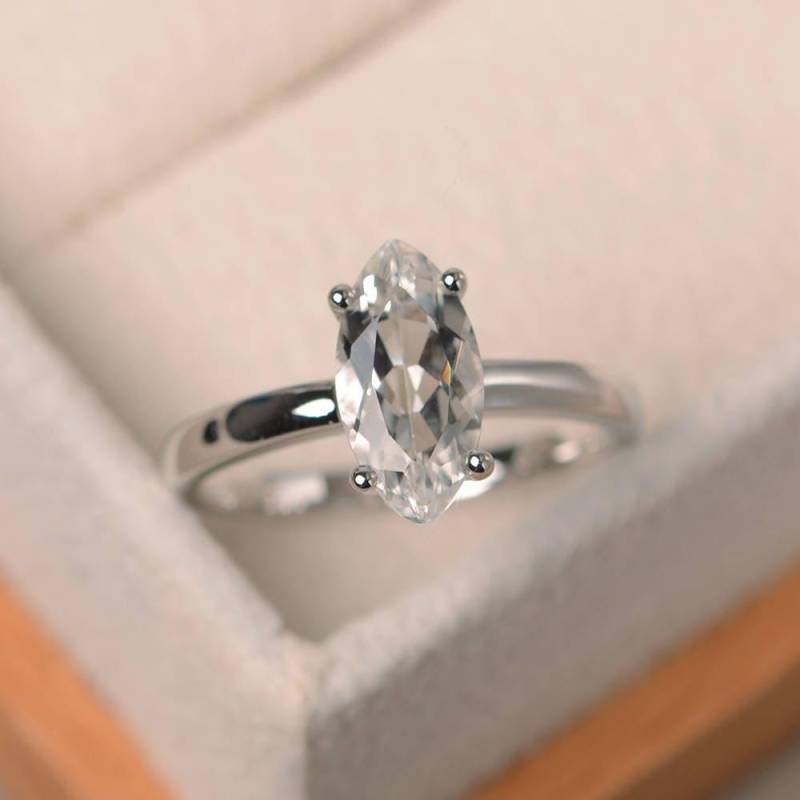 Natürlicher Weißer Topasring, Ehering, Solitärring, Edelstein von LuoJewelry